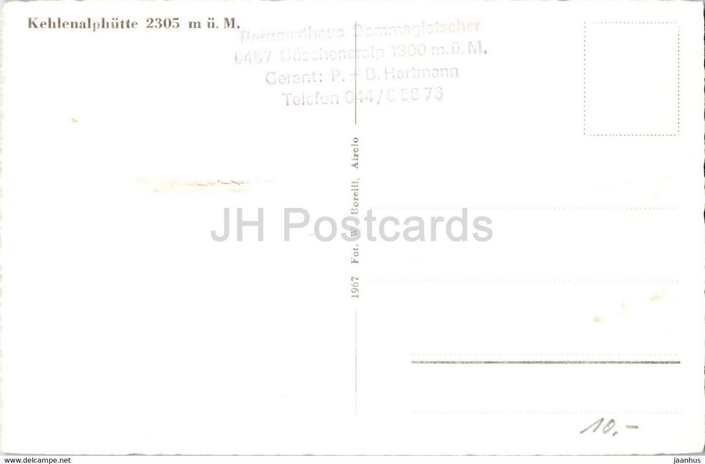 Kehlenalphutte 2305 m - carte postale ancienne - Suisse - inutilisée