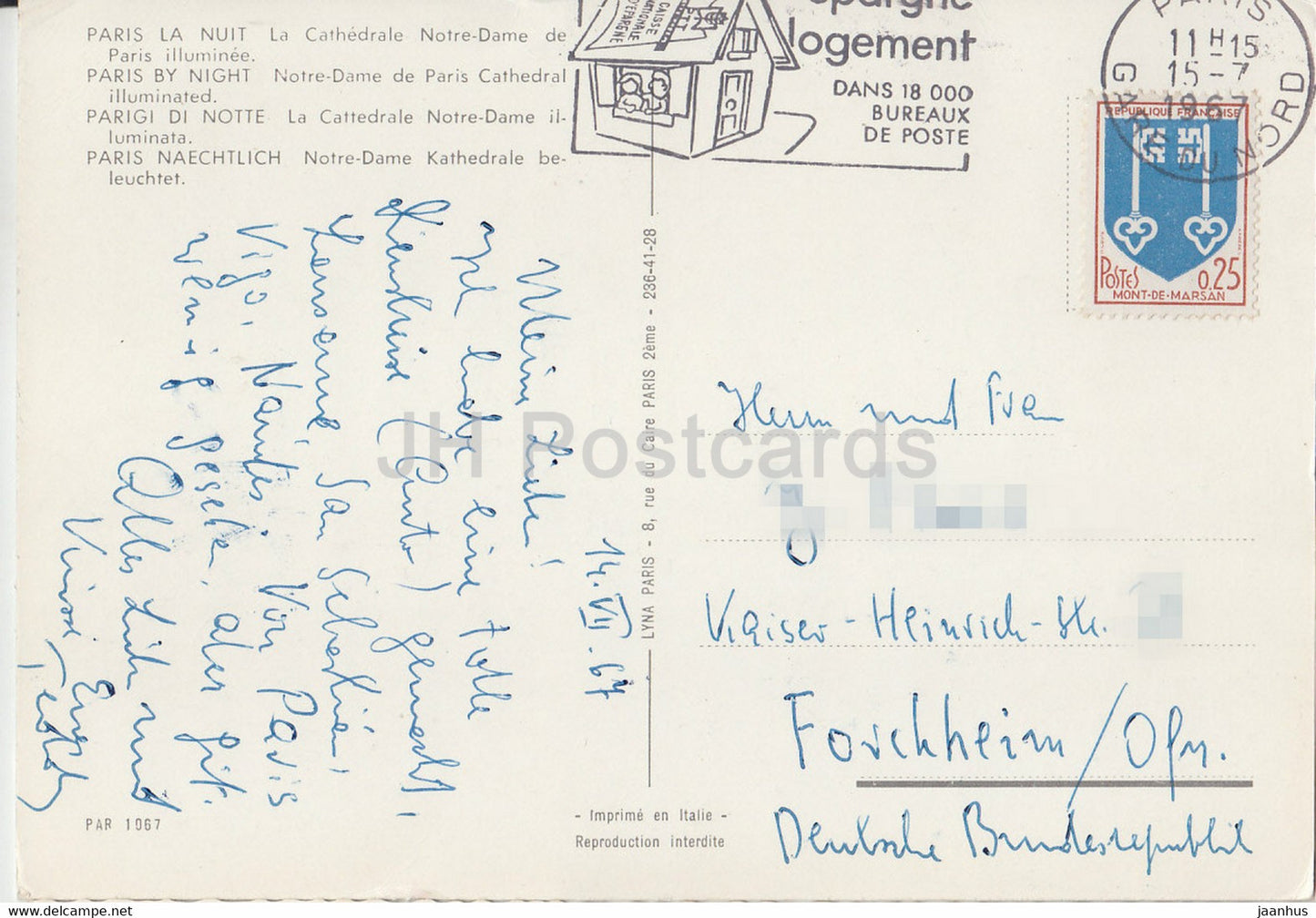 Paris la Nuit – La Cathedrale Notre Dame de Paris illuminee – Paris bei Nacht – Kathedrale – Autos – 1967 – Frankreich – gebraucht