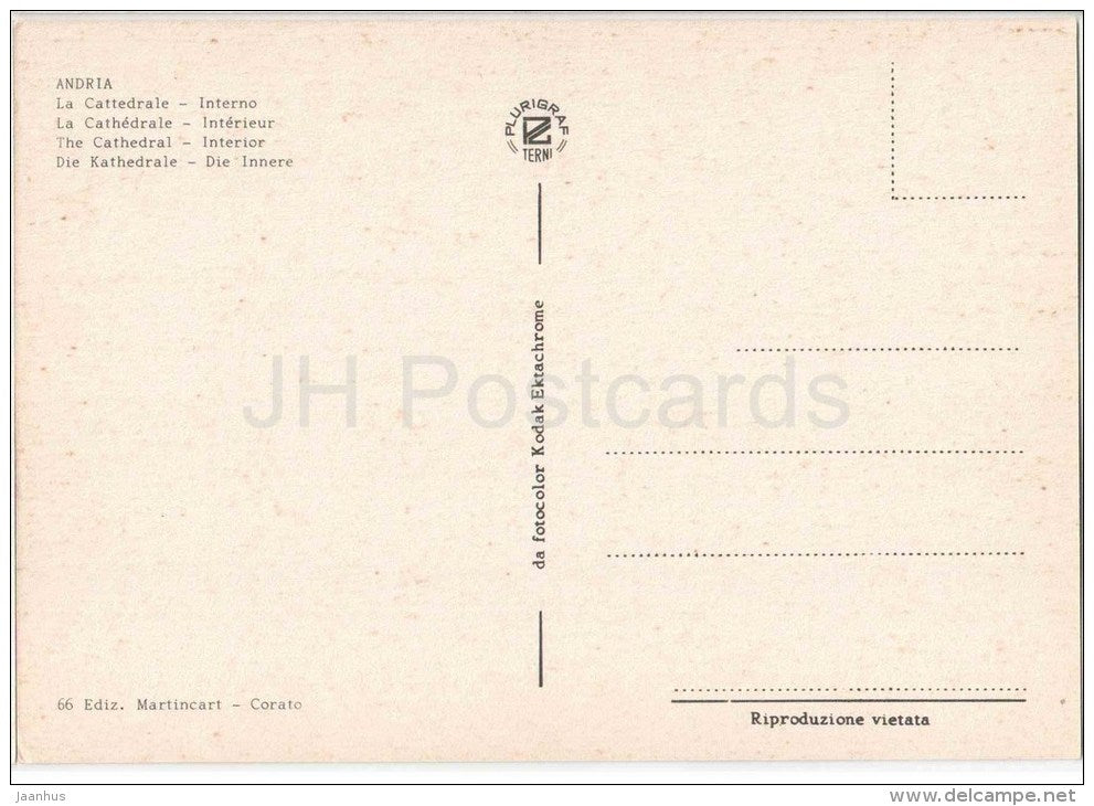 La Cattedrale , interno - cathedral - Andria - Puglia - 66 - Italia - Italy - unused - JH Postcards