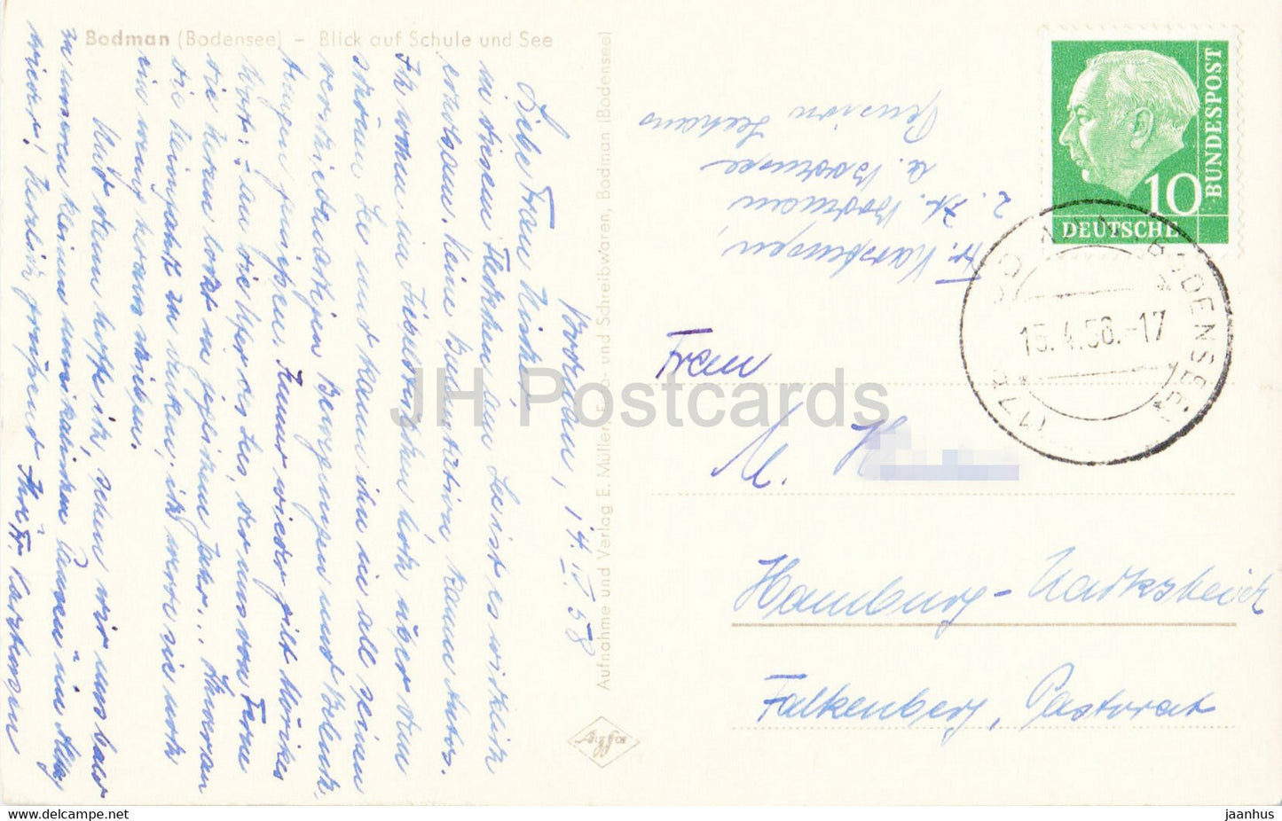 Bodman - Bodensee - Blick auf Schule und See - old postcard - 1956 - Germany - used