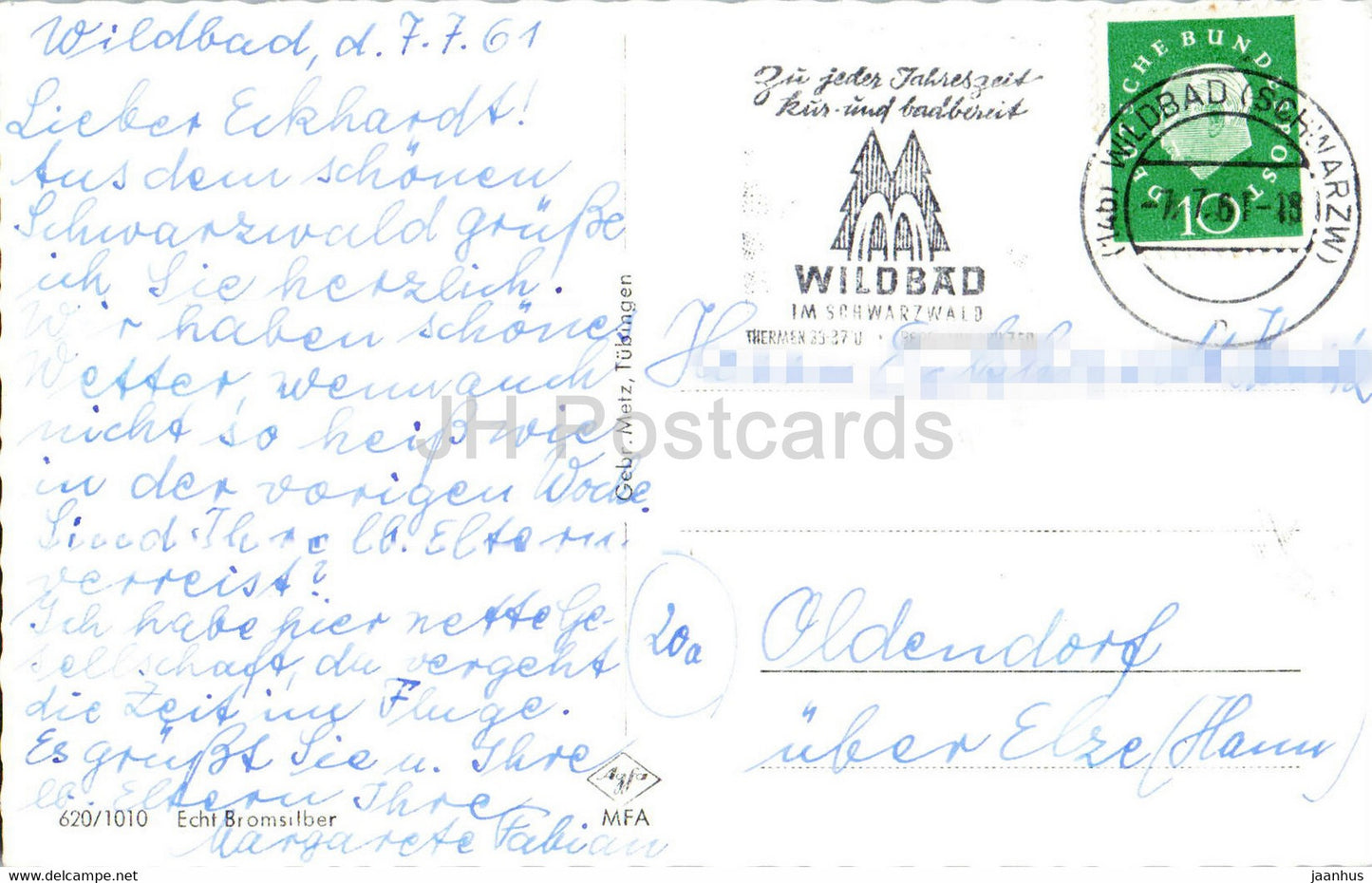 Grusse aus Wildbad im Schwarzwald - Kurplatz - Sommerberg - funicular - Olgastrasse old postcard - 1961 - Germany - used
