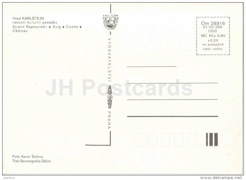 Karlstejn Castle in winter - Czechoslovakia - Czech - unused - JH Postcards