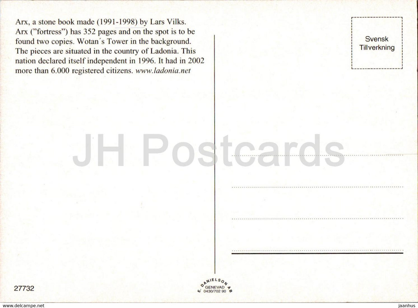 Arx - stone book - by Lars Vilks - 27732 - Sweden - unused