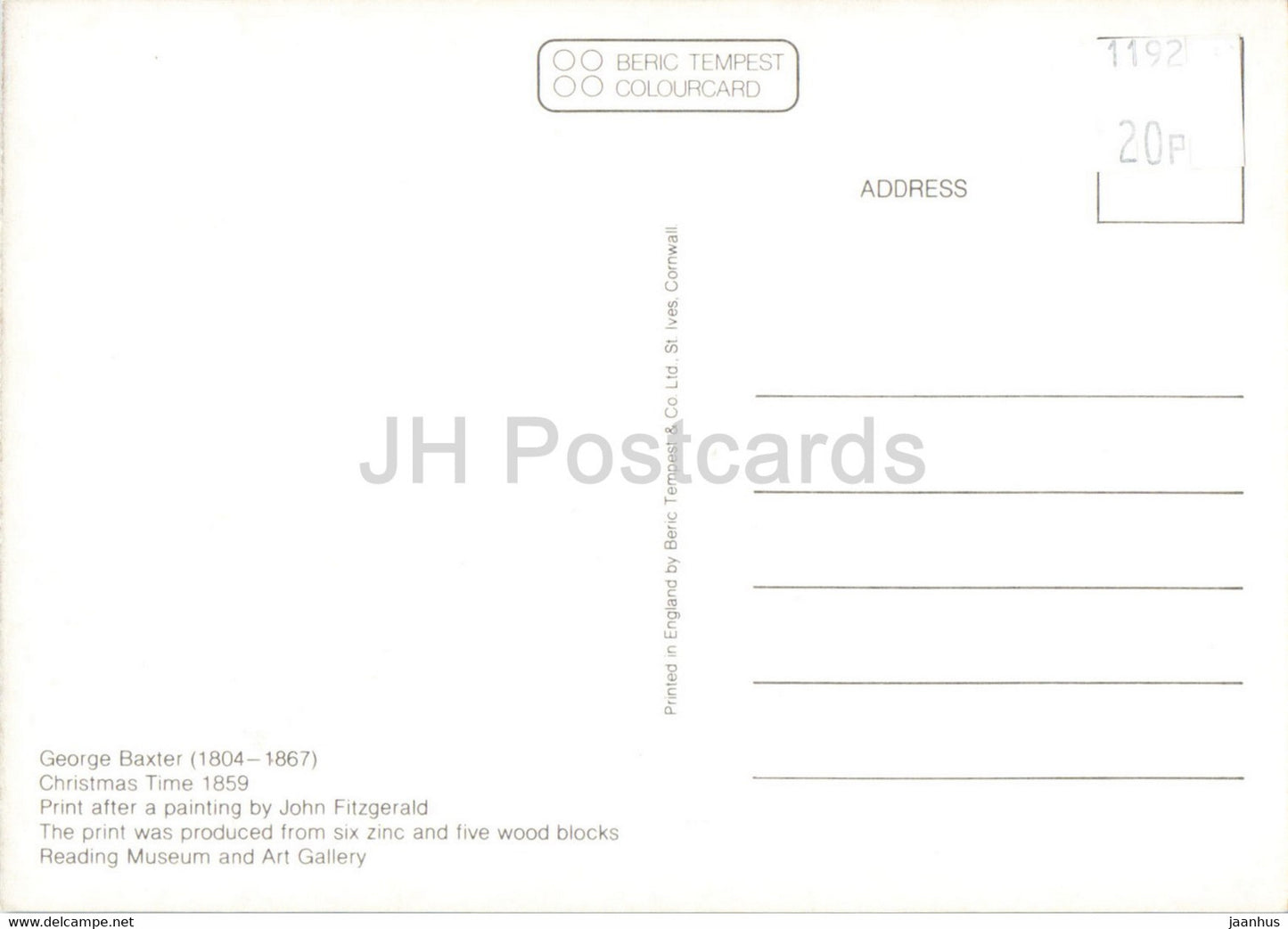 painting by George Baxter - Christmas Time - English art - England - unused