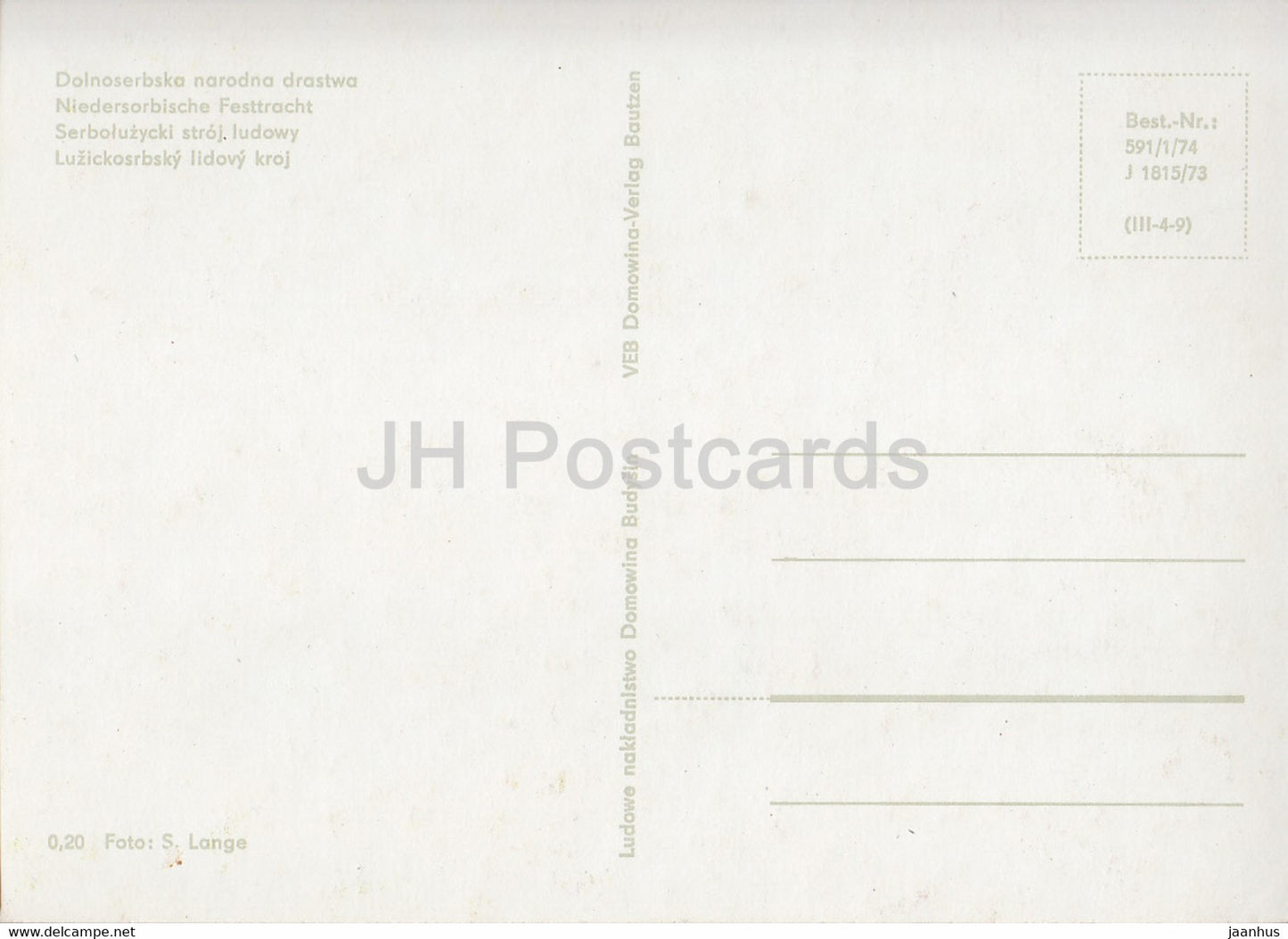Niedersorbische Festtracht - costumes folkloriques - Allemagne - inutilisé