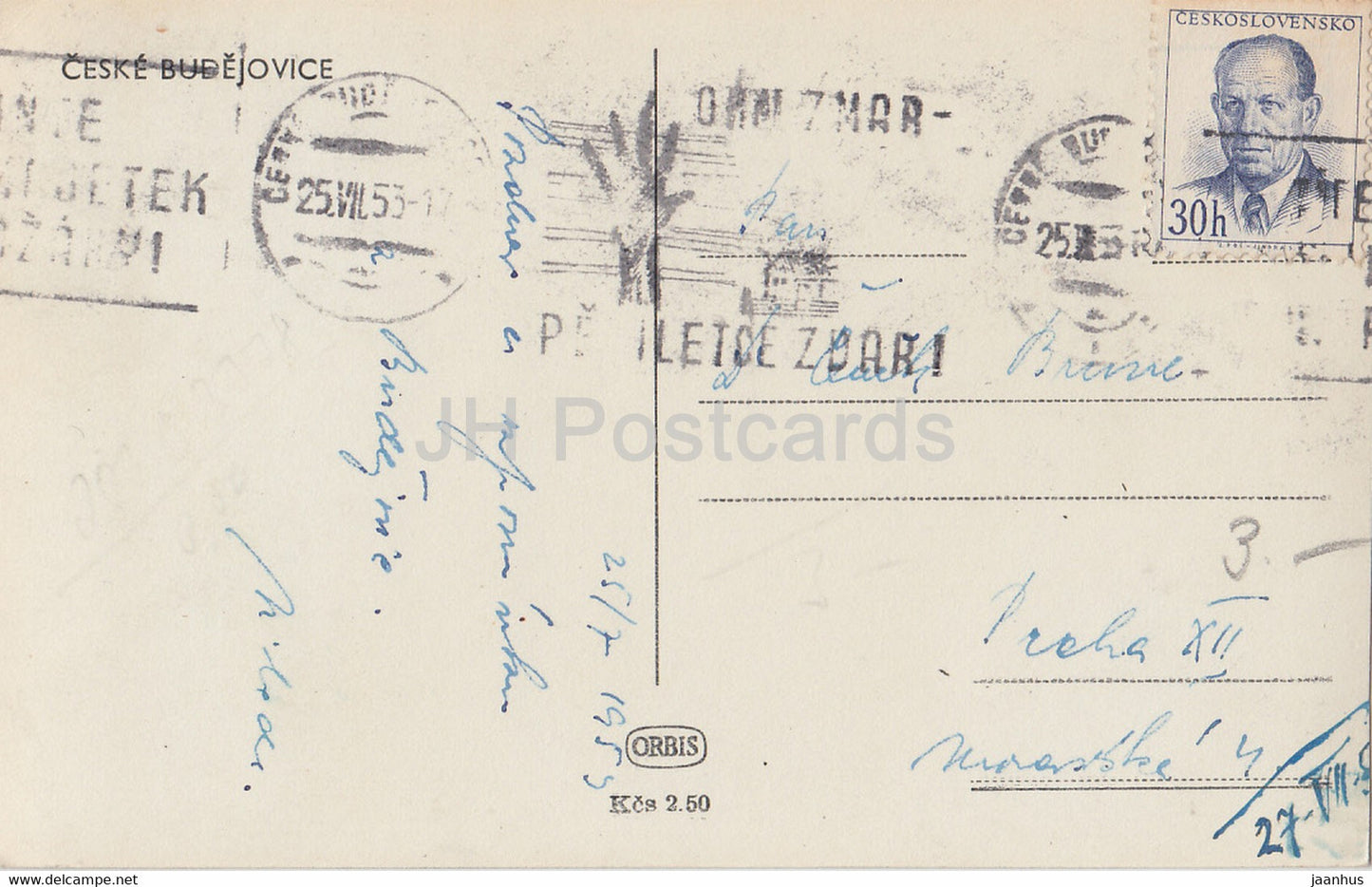 Ceske Budejovice - voiture - carte postale ancienne - 1953 - Tchécoslovaquie - République tchèque - d'occasion