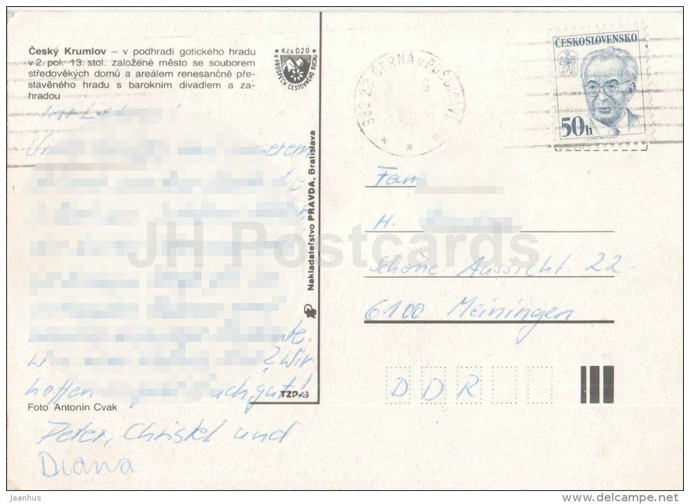 Cesky Krumlov - castle - Czechoslovakia - Czech - used - JH Postcards