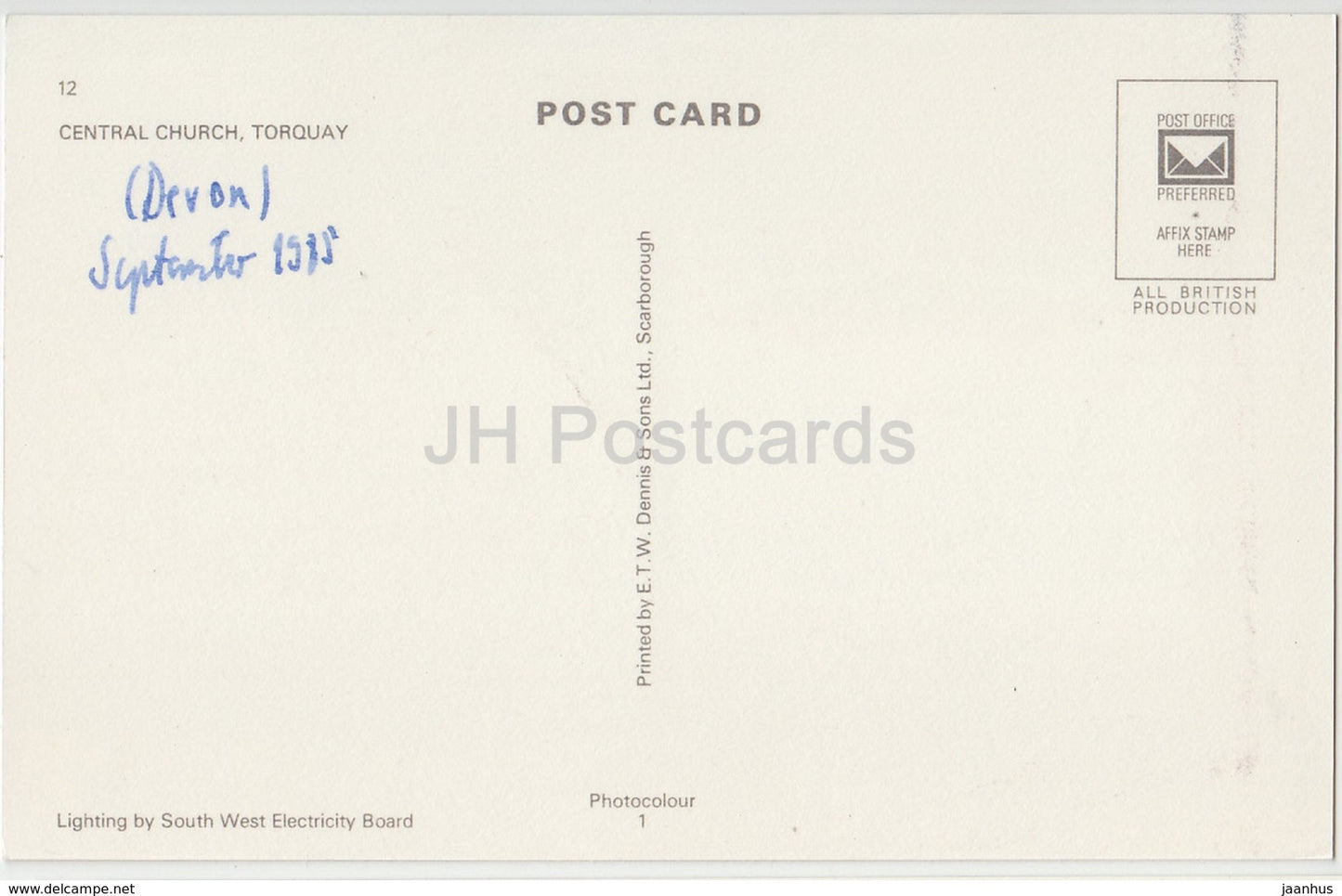 Torquay - Central Church - 12 - 1985 - Royaume-Uni - Angleterre - utilisé