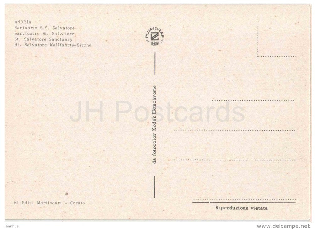 Santuario S. S. Salvatore - sanctuary - Andria - Puglia - 64 - Italia - Italy - unused - JH Postcards