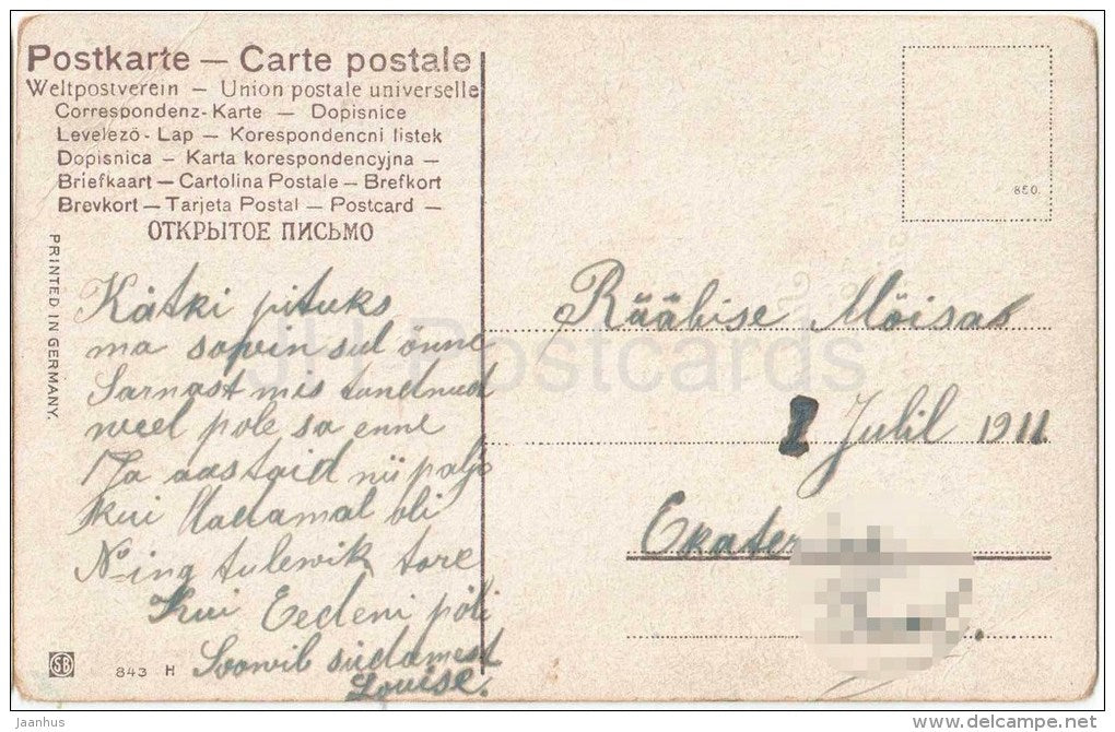 birthday greeting card - swallow - flowers - SB 843 - circulated in Imperial Russia Estonia 1911 - JH Postcards