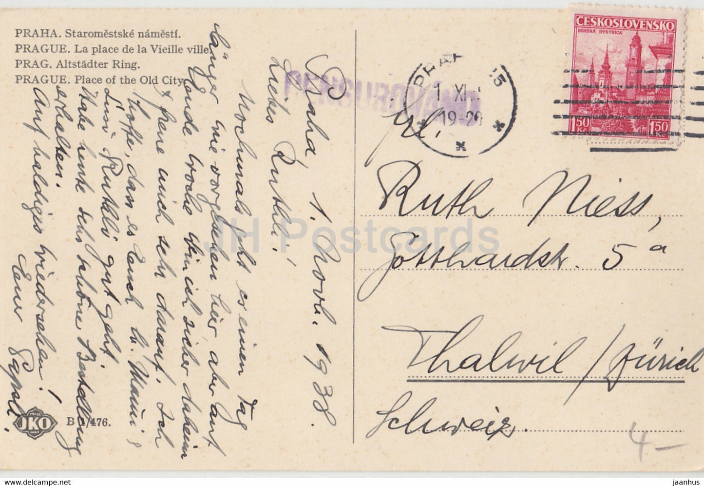 Praha - Prag - Staromestske namesti - Platz der Altstadt - 1938 - Tschechoslowakei - Tschechische Republik - gebraucht