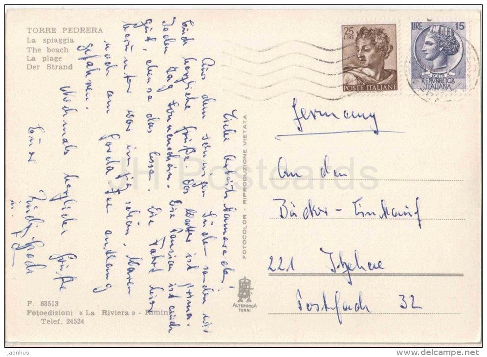 La Spiaggia - beach , sailing boat - Torre Pedrera - Rimini - Emilia-Romagna - 63513 - Italia - Italy - used - JH Postcards