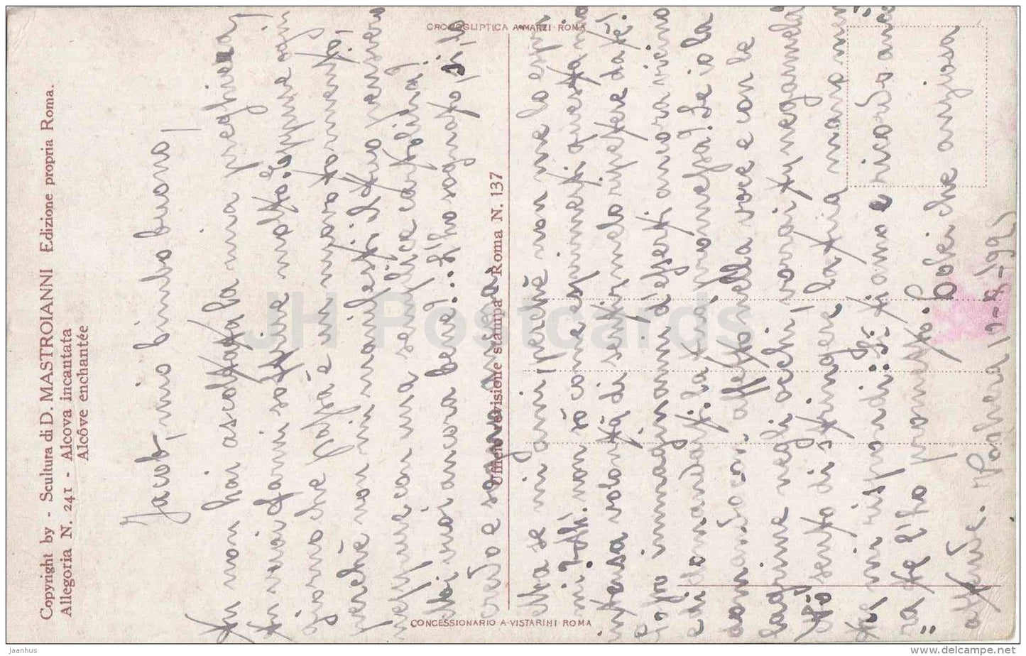 illustration by D. Mastroianni - Allegoria N. 241 - Alcova incantata - woman - signed - old postcard - used - JH Postcards