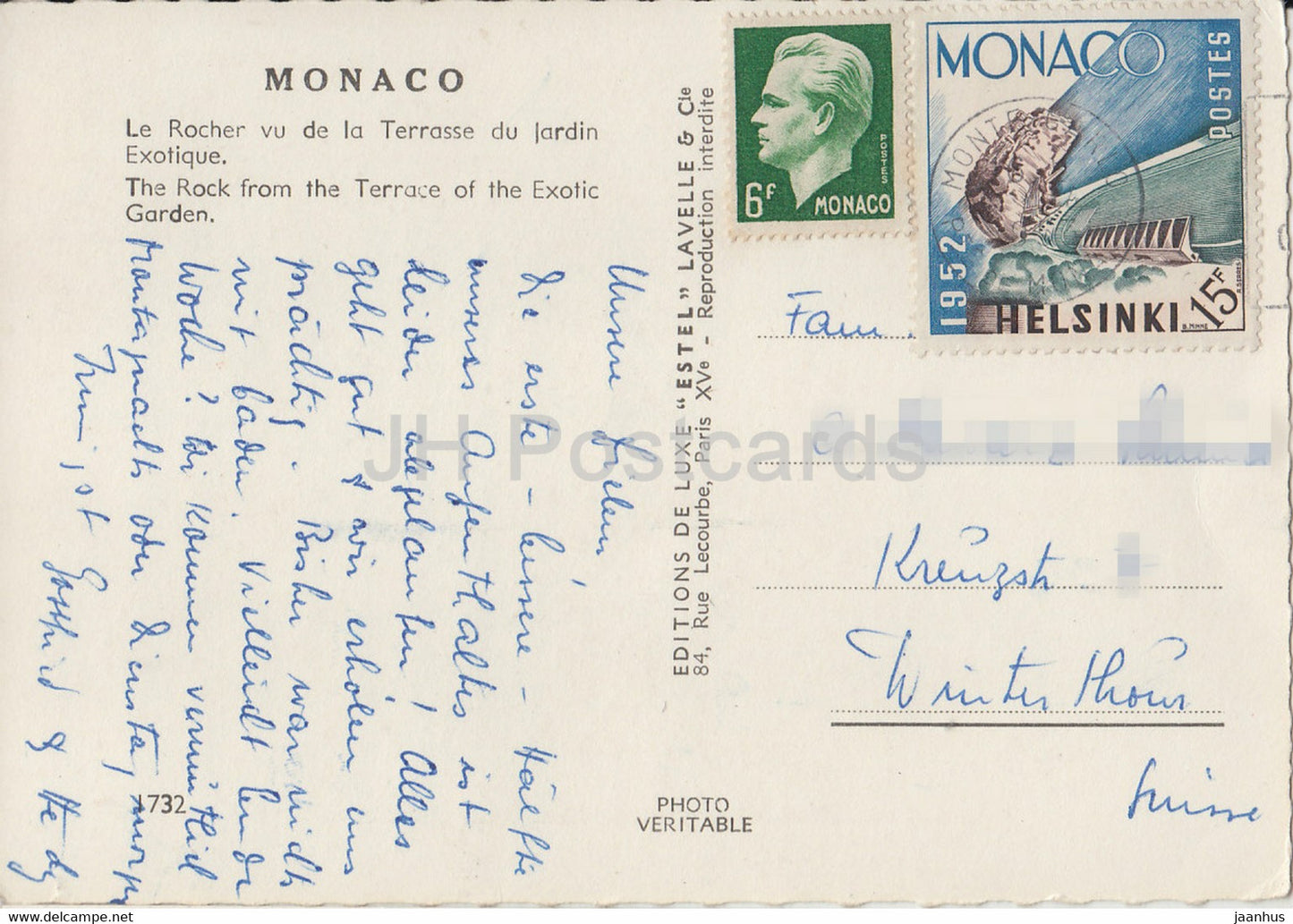 Le Rocher vu de la Terrasse du Jardin Exotique - The Rock from the Terrace of the Exotic Garden - Monaco - used