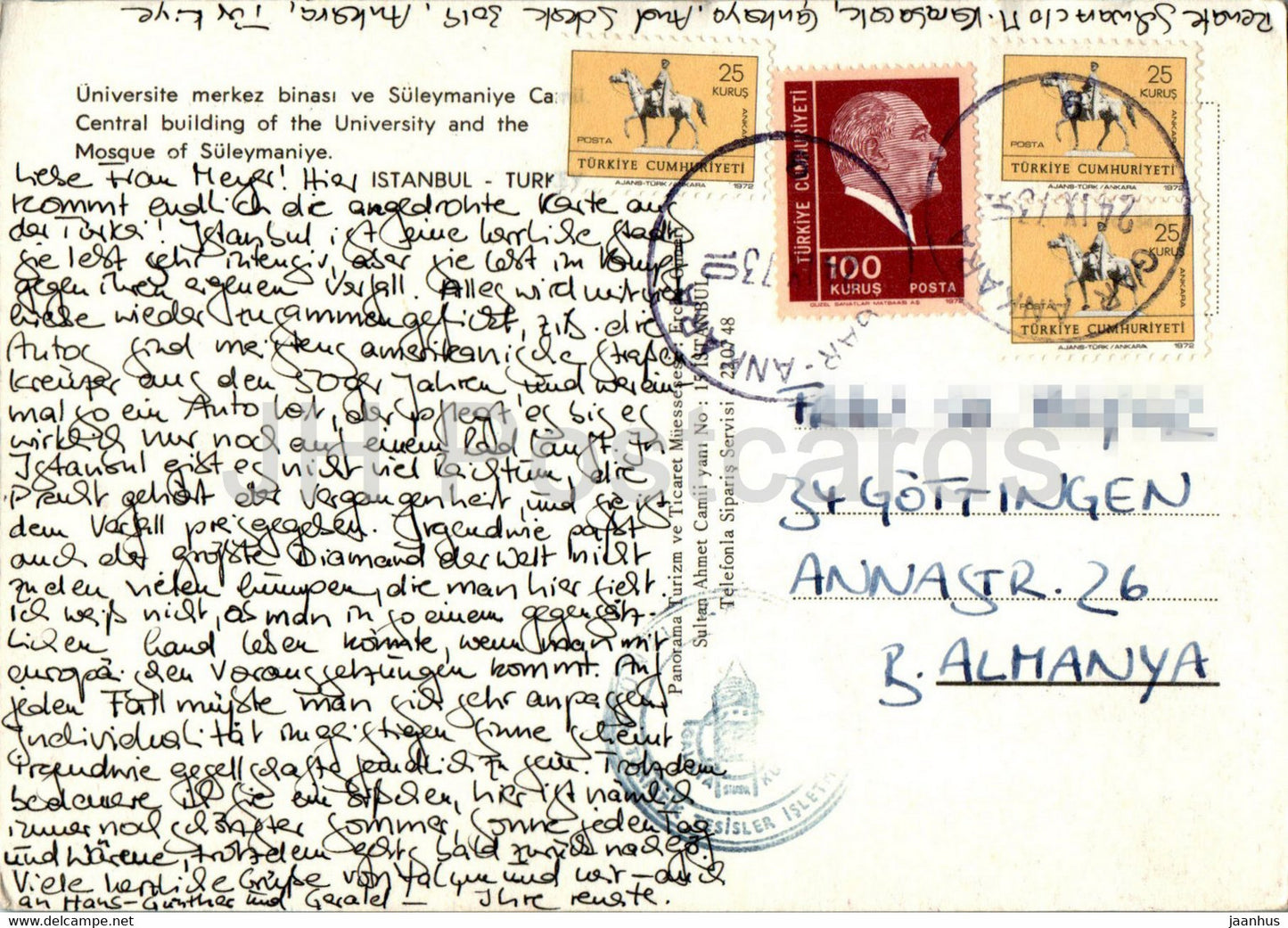 Istanbul - universite merkez binasi - Central building of the University - Mosque Suleymaniye - 1973 - Turkey - used