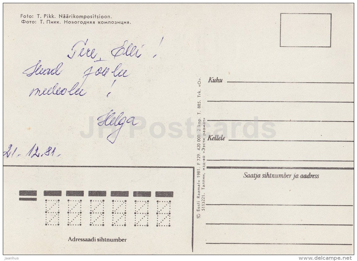 New Year Greeting card - 1 - footwear - apples - basket - 1981 - Estonia USSR - used - JH Postcards