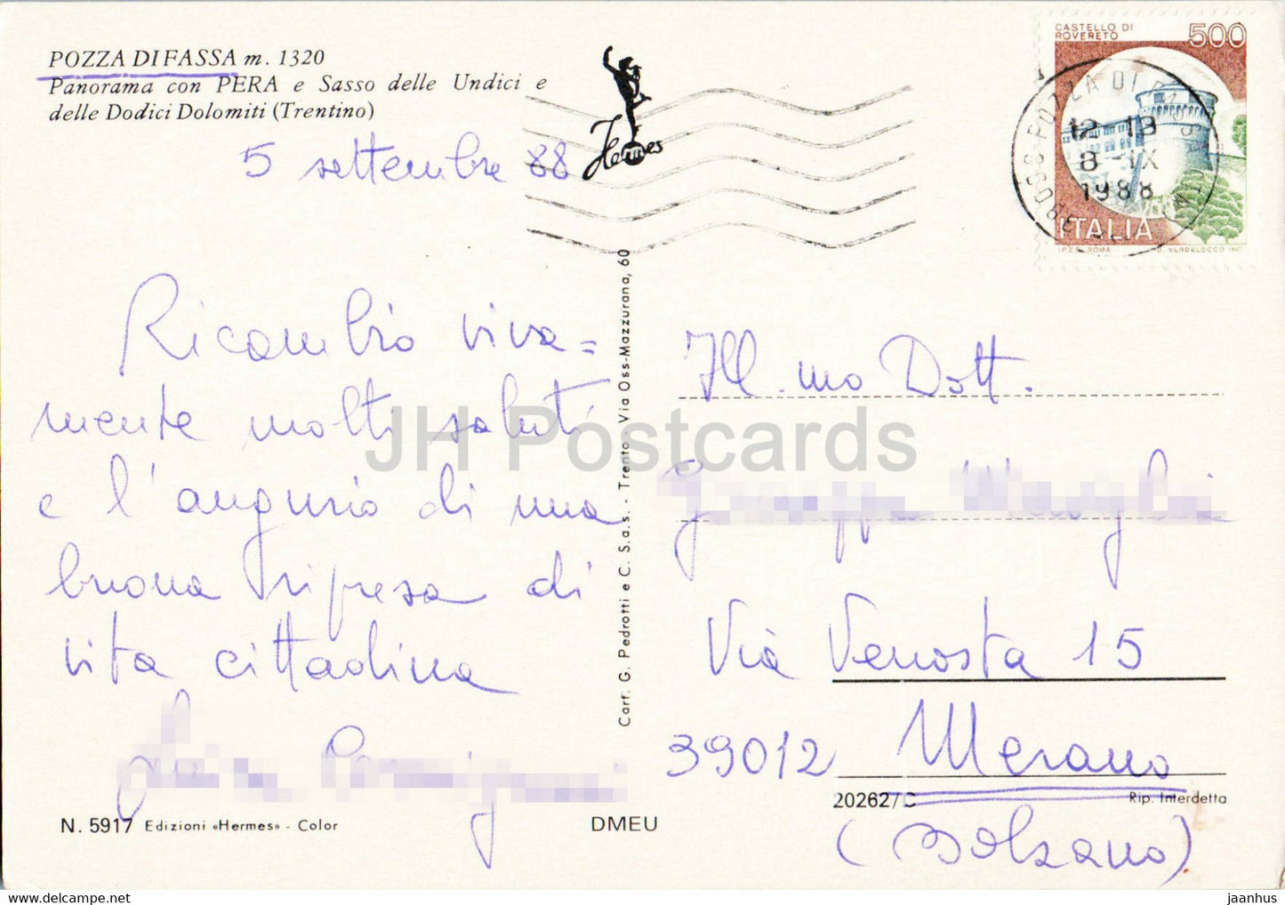 Pozza di Fassa - Panorama con Pera e Sasso delle Undici e delle Dodici Dolomiti - 1988 - Italy - used