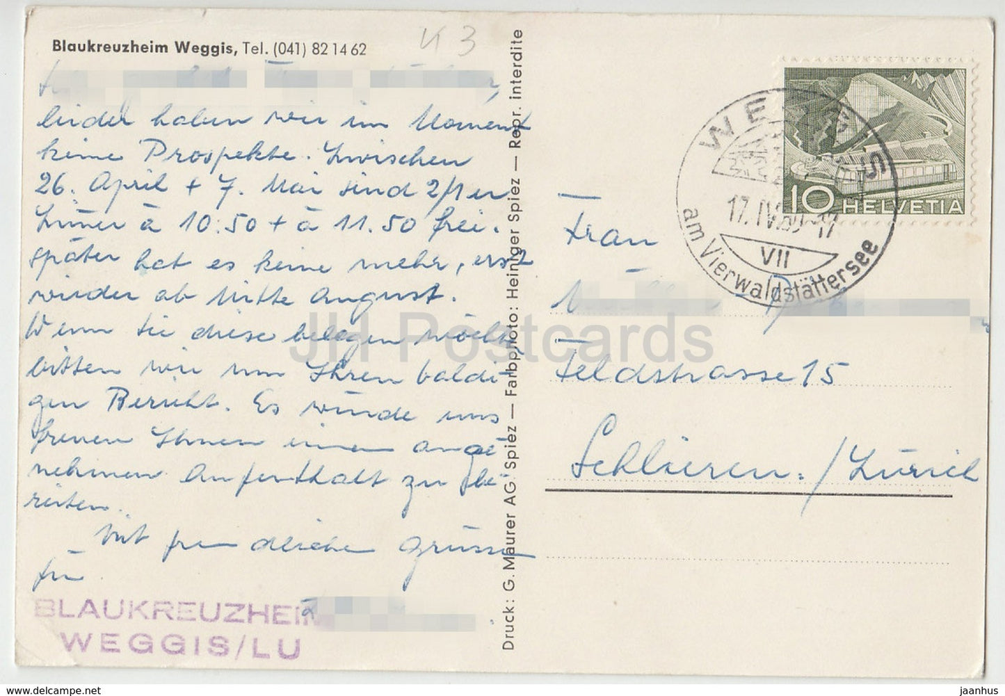 Blaukreuzheim Weggis - Suisse - 1960 - occasion