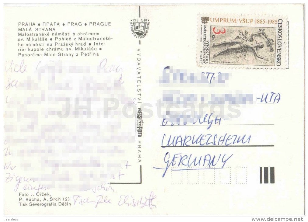 Praha - Prague - Mala Strana - St. Nicholas cathedral - Prague Castle - Czechoslovakia - Czech - used 1985 - JH Postcards