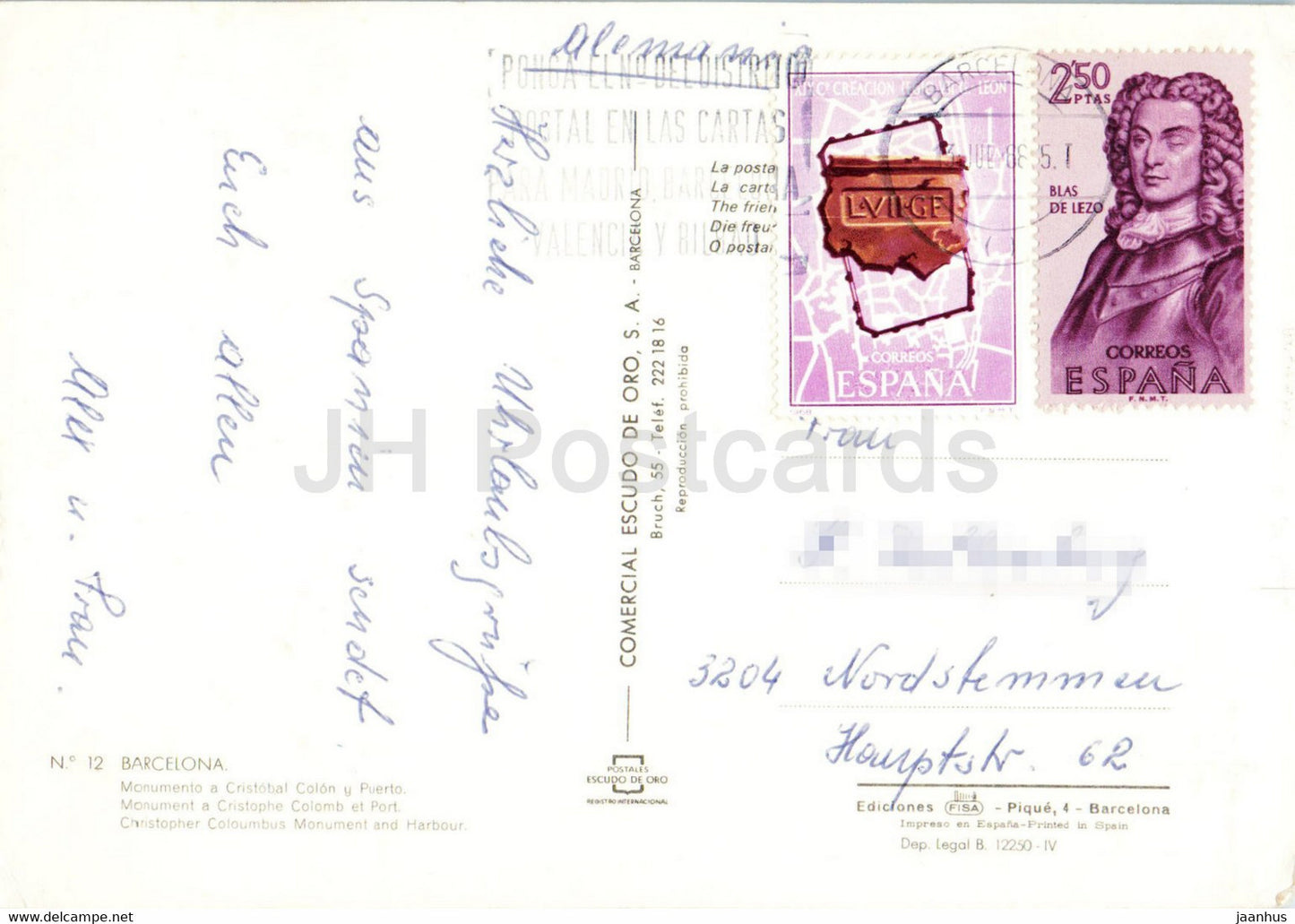 Barcelona - Monumento a Cristobal Colon y Puerto - monument - port - tram - 12 - 1968 - Spain - used