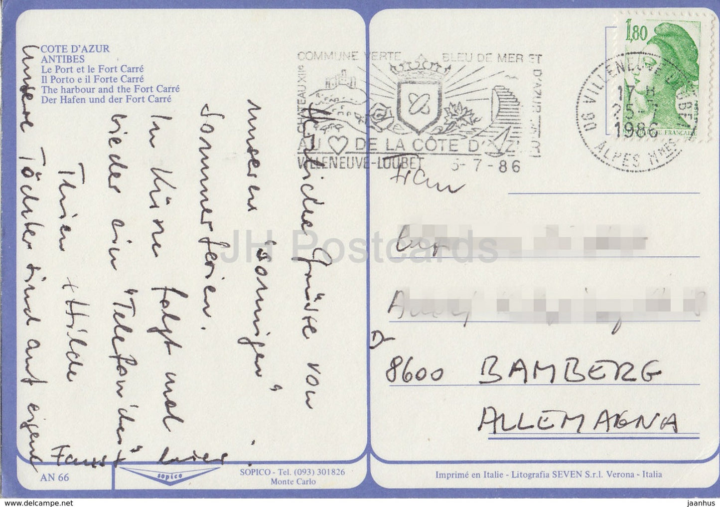 Antibes - Cote d'Azur - Le Port et le Fort Carree - The Harbour and the Port Carree - sailing boat France - 1986 - used