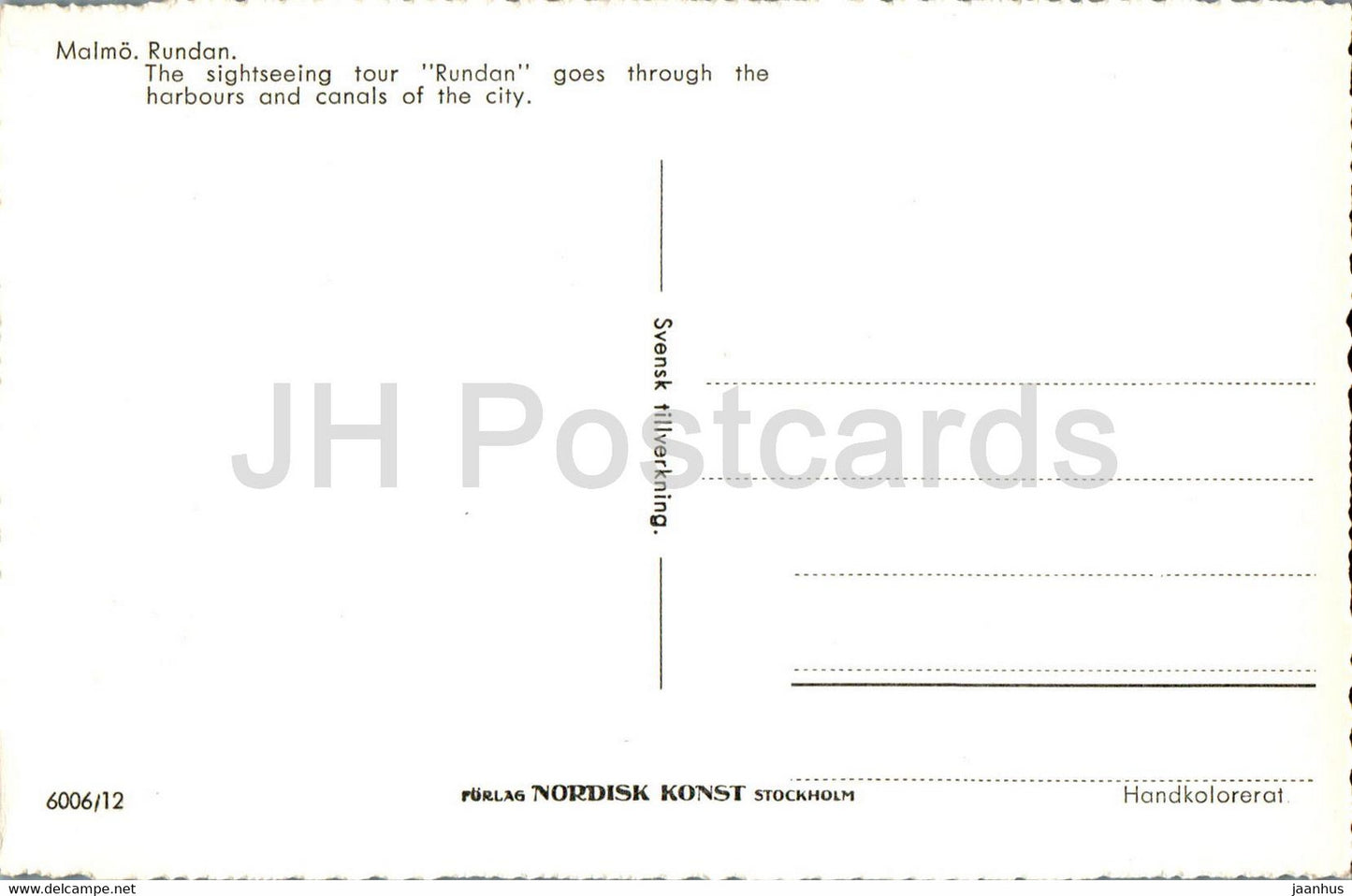 Malmo - Rundan - The sightseeing tour Rundan - boat - old postcard - 6006/12 - Sweden - unused