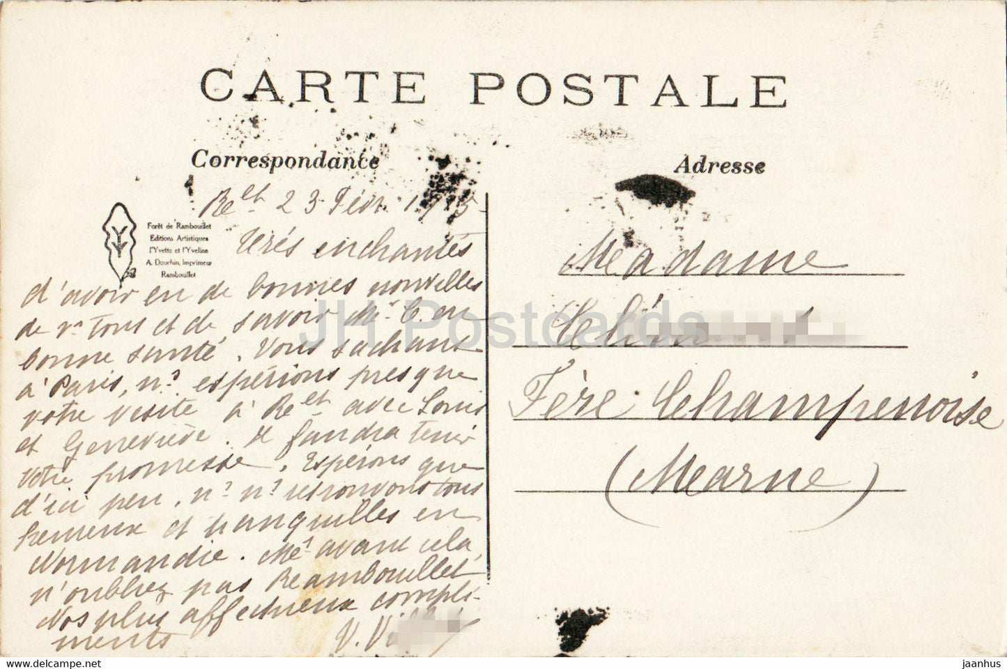 Parc de Rambouillet - Chemin de Onze heures - old postcard - 1913 - France - used