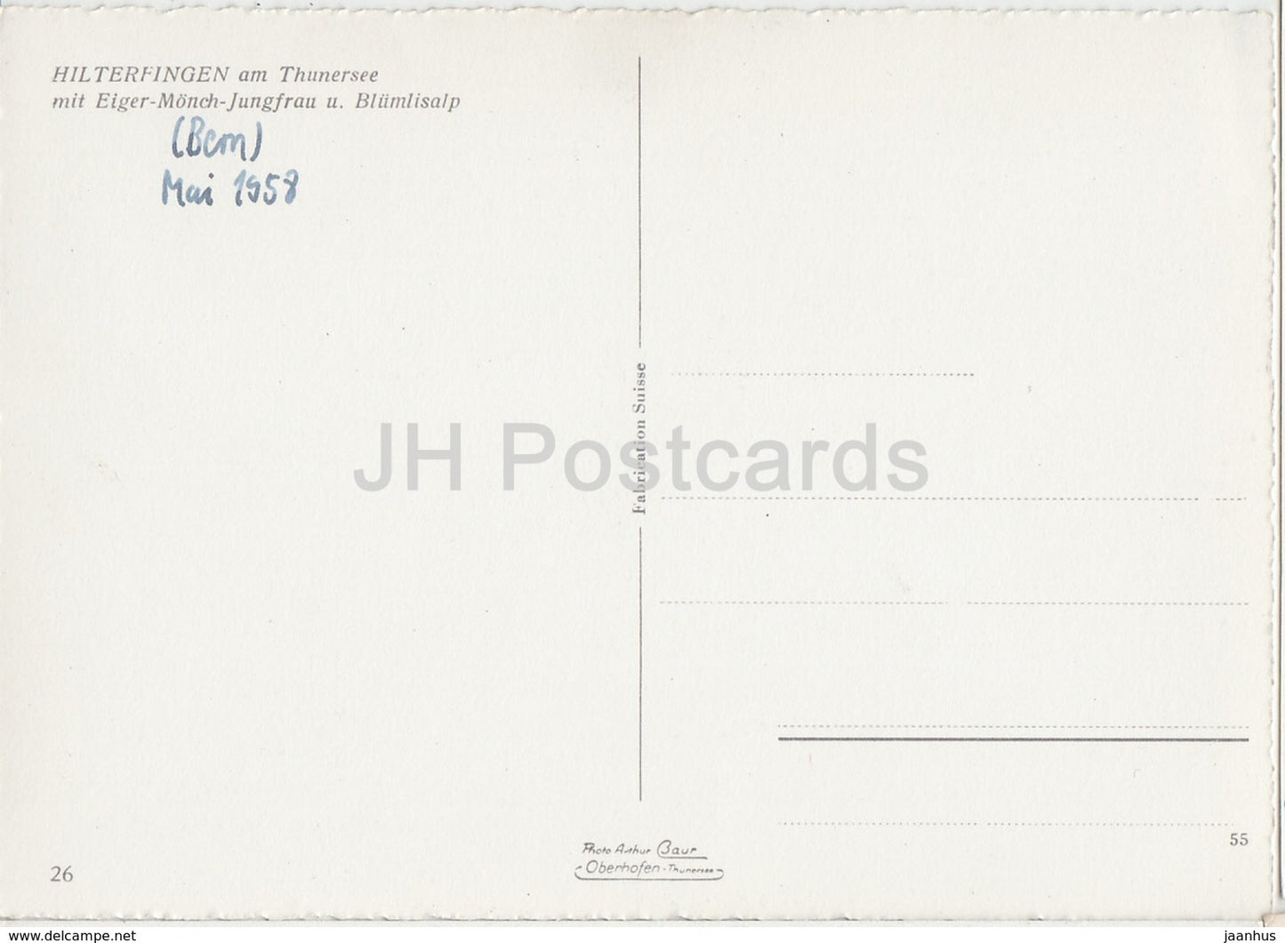 Hilterfingen am Thunersee mit Eiger Monch Jungfrau u Blumlisalp - 26 - 1958 - Switzerland - used