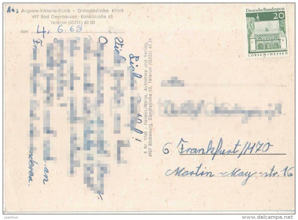 Bad Oeynhausen - Auguste Viktoria klinik - 1165 - Germany - 1968 gelaufen - JH Postcards