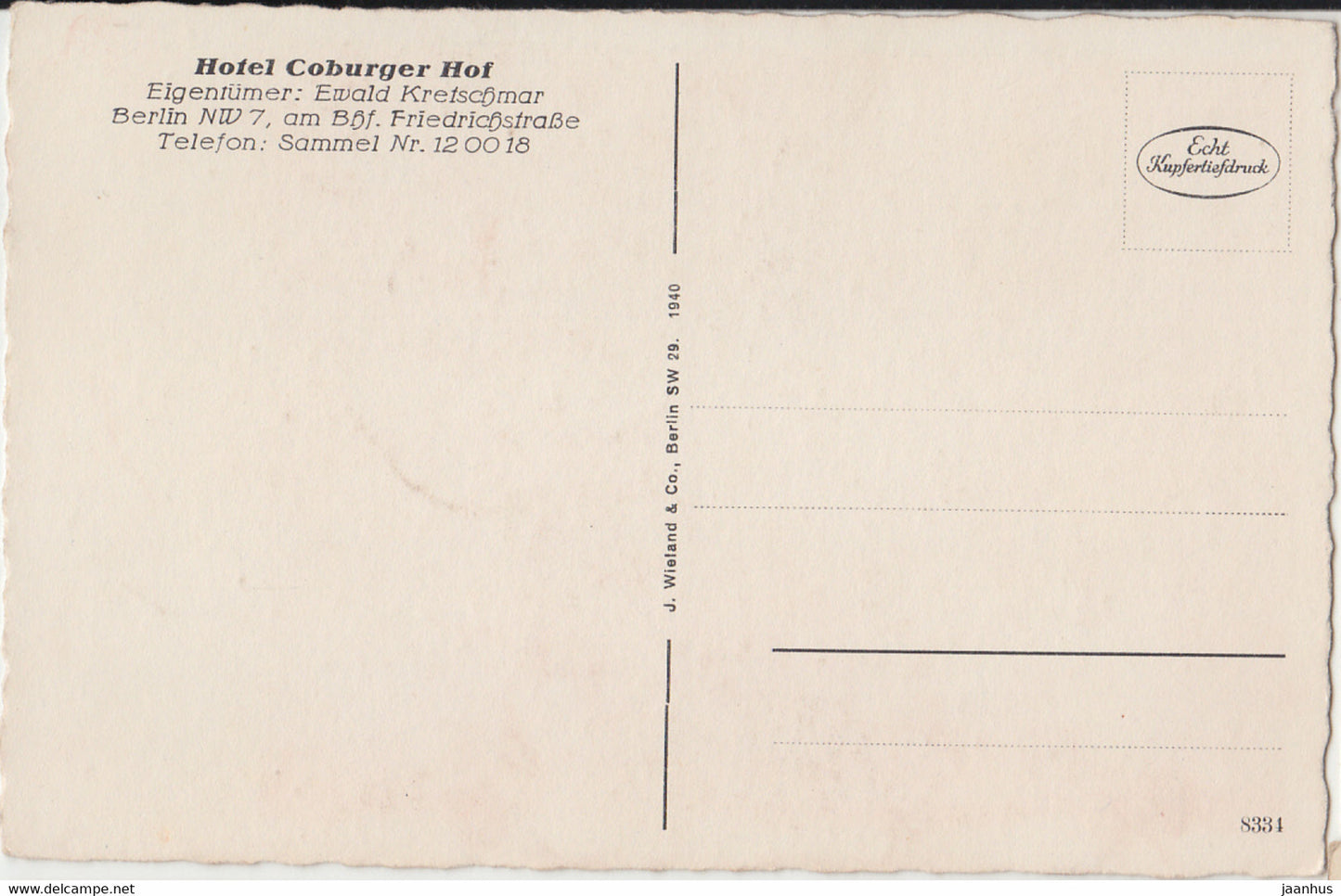 Berlin - Hotel Coburger Hof - Durchgang zum Restaurant - old postcard - Germany - unused