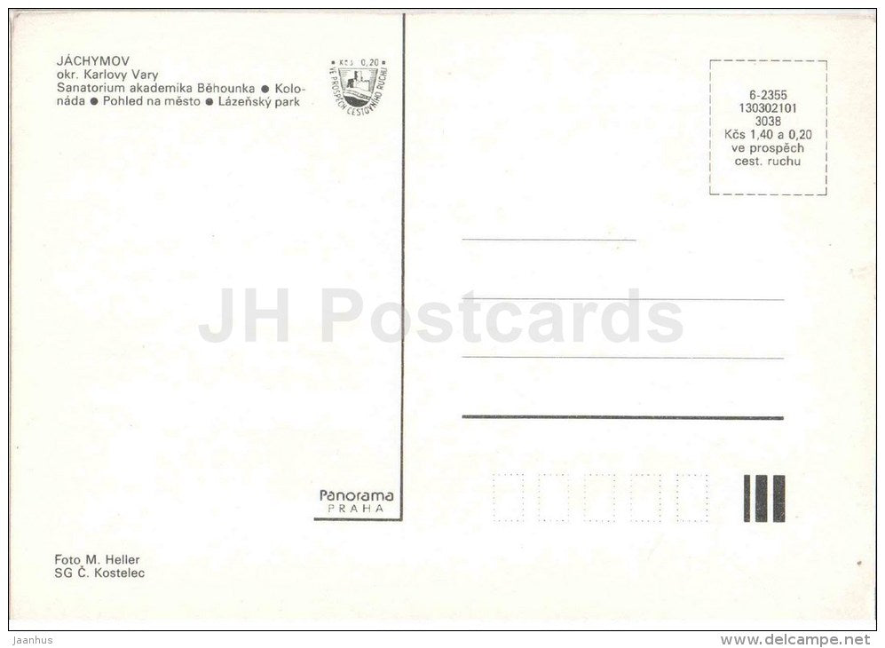 Jachymov - Karlovy Vary district - Behounka sanatorium - colonnade - spa park - Czechoslovakia - Czech - unused - JH Postcards