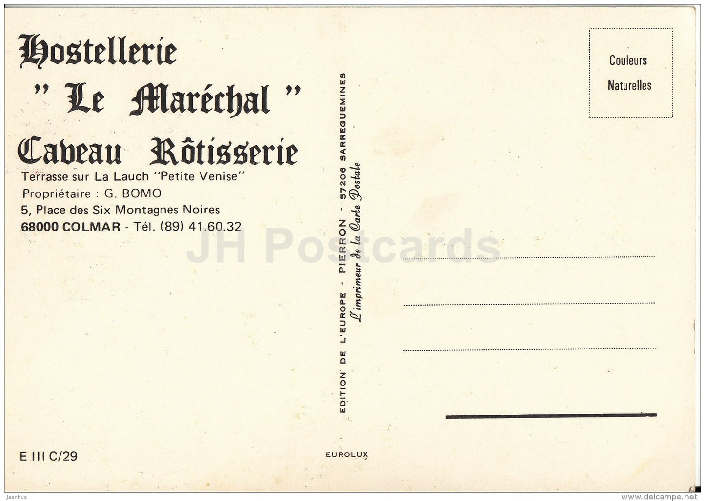 Hostellerie - Le Marechal - hostel - France - unused - JH Postcards