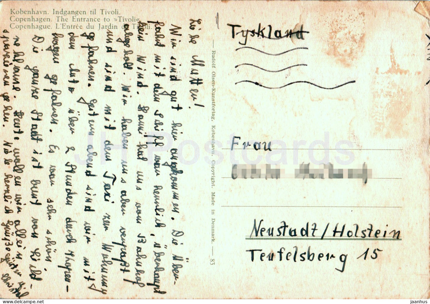 Copenhague - Kobenhavn - Indgangen til Tivoli - Entrée de Tivoli - carte postale ancienne - 83 - Danemark - utilisé