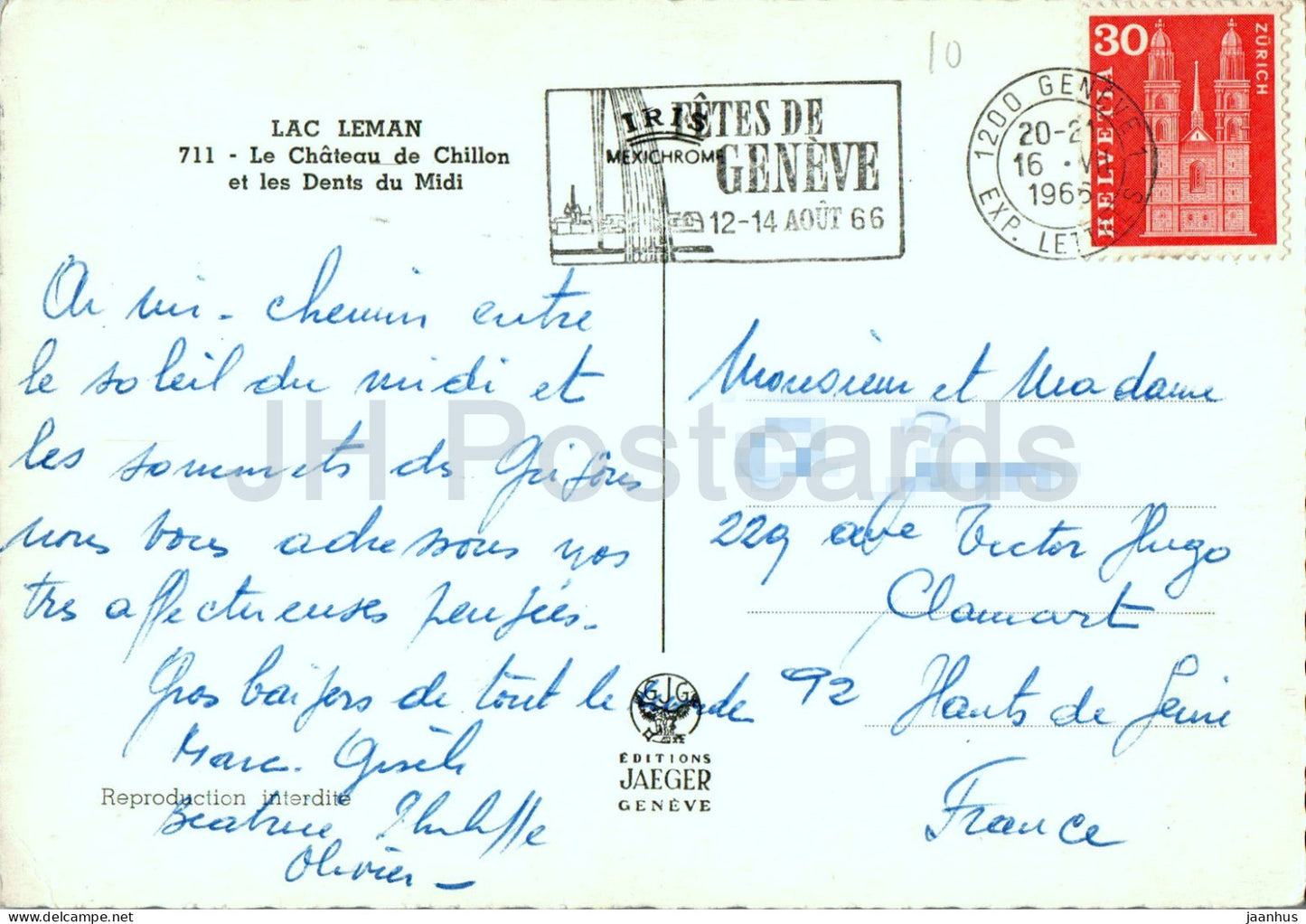 Lac Léman - Le Château de Chillon et les Dents du Midi - château - 1966 - Suisse - utilisé