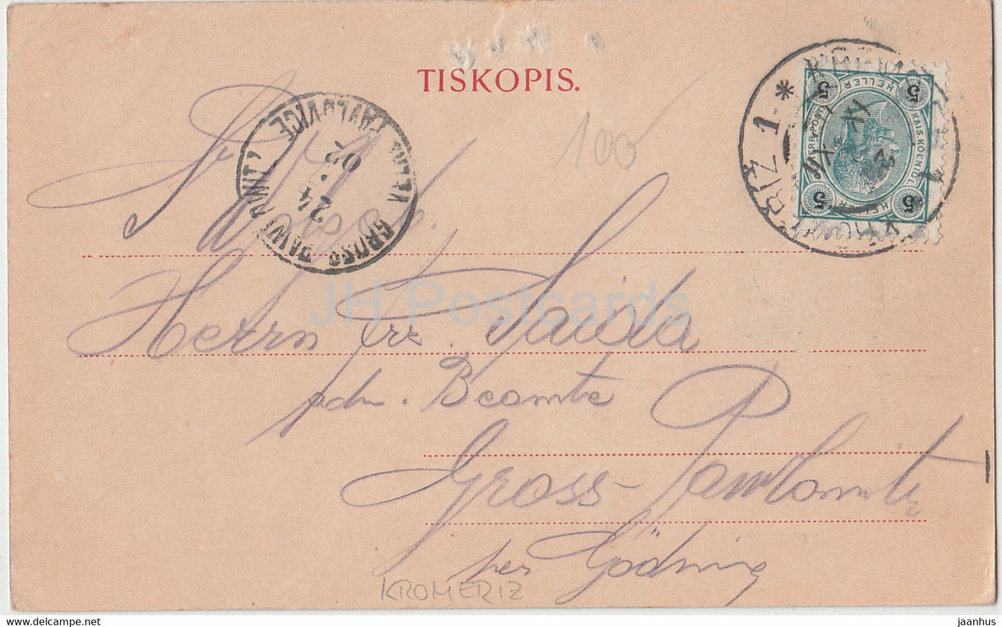 Pozdrav z Kromerize - Kromeriz - kvetna zahrada - old postcard - 1902 - Czech Republic - used