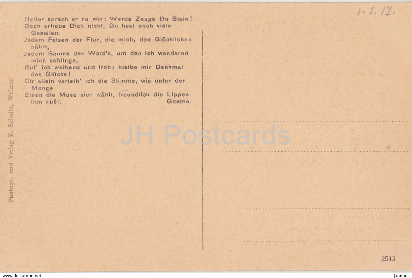 Weimar - Goethe's Ruhesitz mit Widmung an Frau von Stein - old postcard - 1917 - Germany - unused