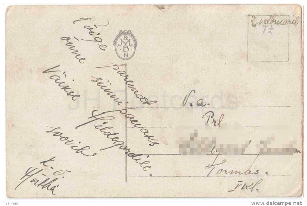 birthday greeting card - aster - flowers - MBN - circulated in Estonia 1930s - JH Postcards