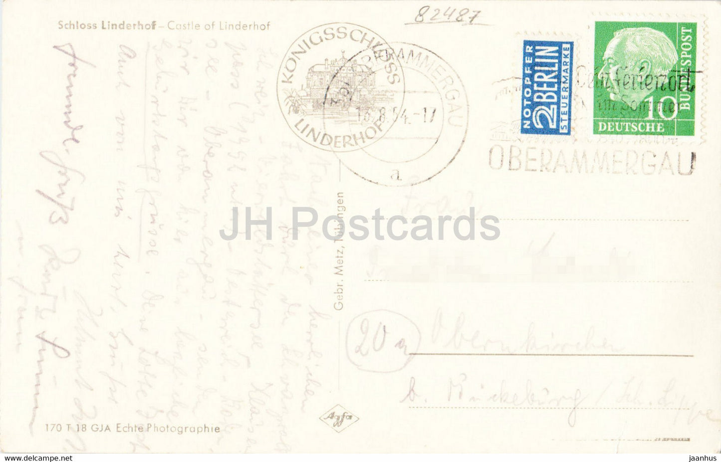 Schloss Linderhof - castle - old postcard - 1954 - Germany - used