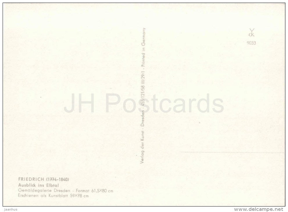 painting by Caspar David Friedrich - Ausblick ins Elbtal - View into the Elbe valley - nature - german art - unused - JH Postcards