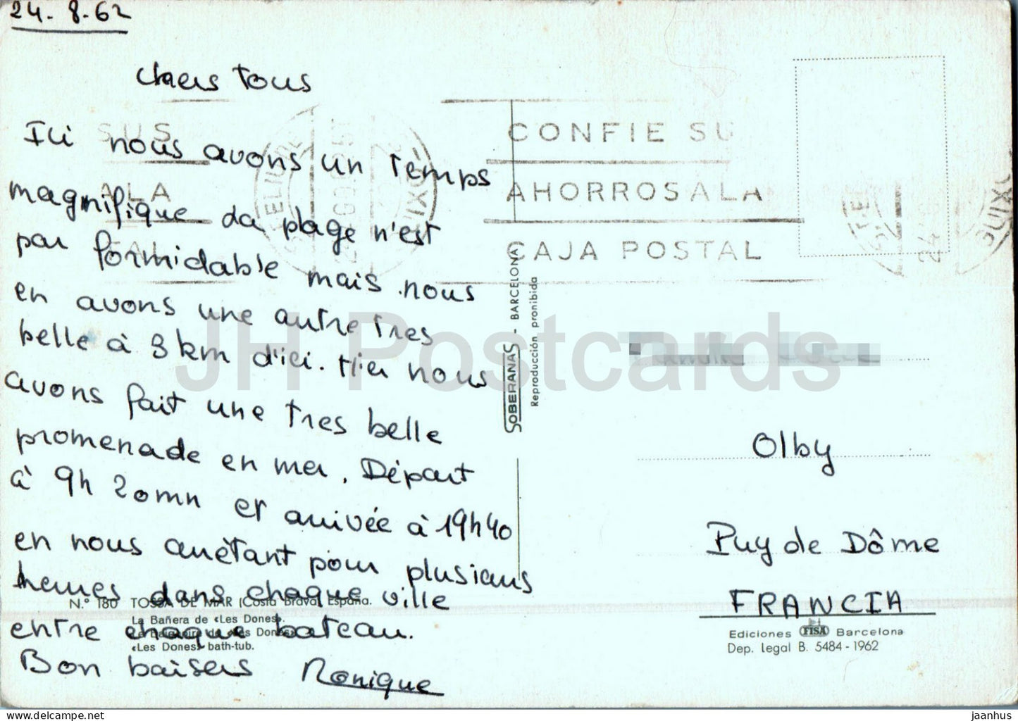 Tossa de Mar - Costa Brava - La Banera de Les Dones - baignoire - 180 - 1962 - Espagne - utilisé