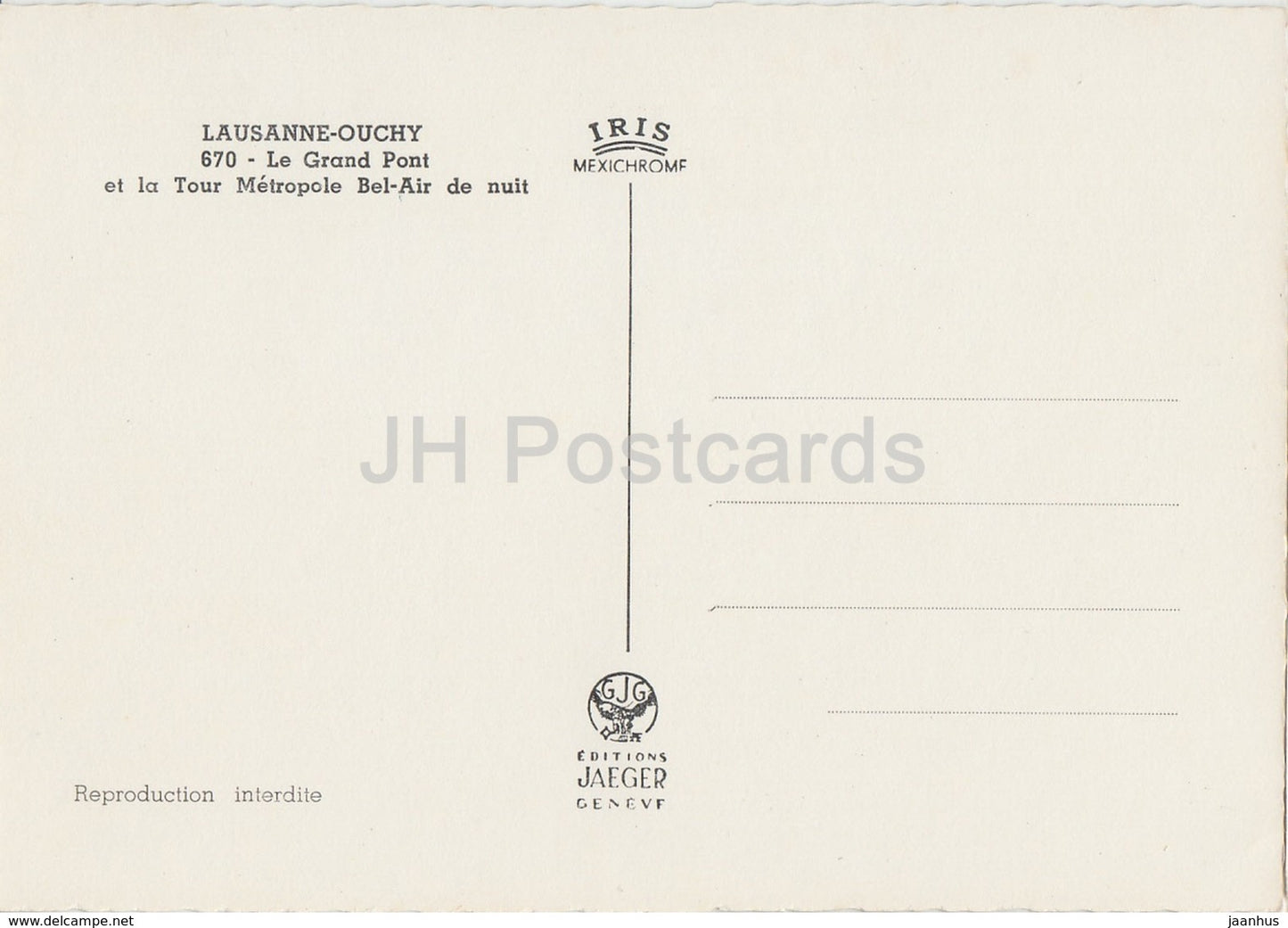 Ouchy Lausanne - Le Grand Pont et la Tour Metropole Bel-Air de nuit - 670 - Switzerland - unused