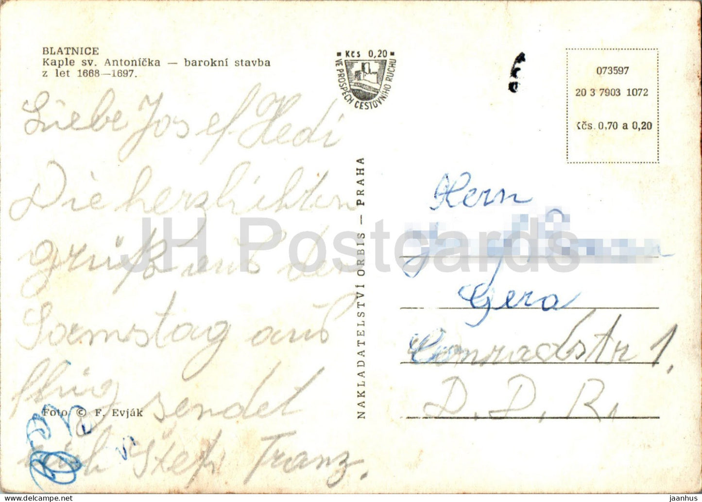 Blatnice - Kaple sv Antonicka - Chapel of St. Anthony - Czech Repubic - Czechoslovakia - used