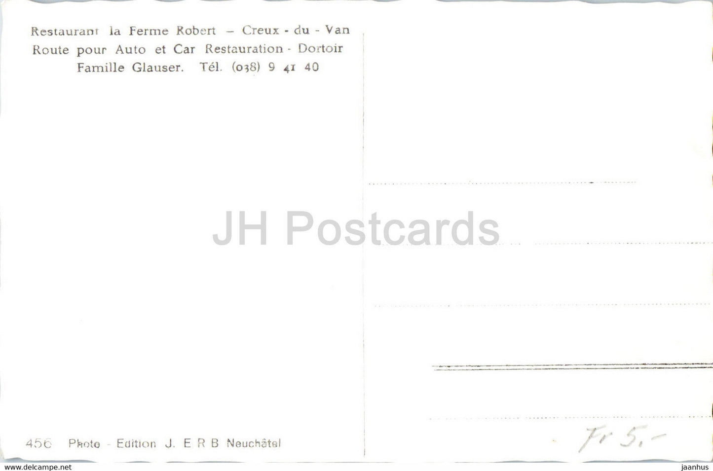 Creux Du Van - Restaurant La Ferme Robert - 456 - carte postale ancienne - Suisse - inutilisée