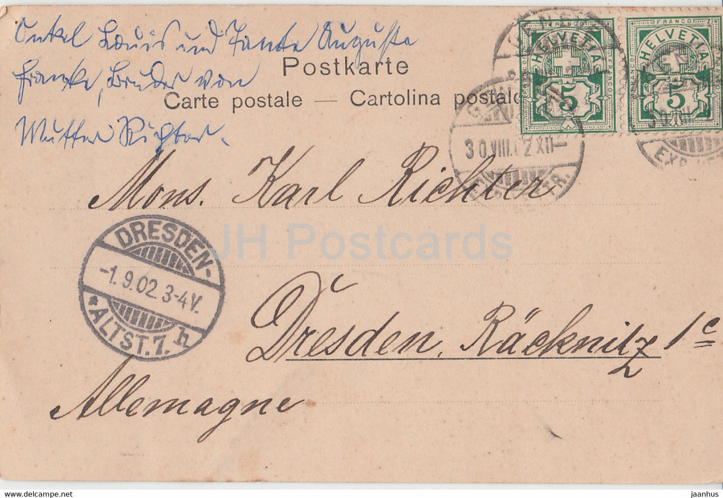 Genf - Genf - La Place des Alpes - 3116 - alte Postkarte - 1902 - Schweiz - gebraucht