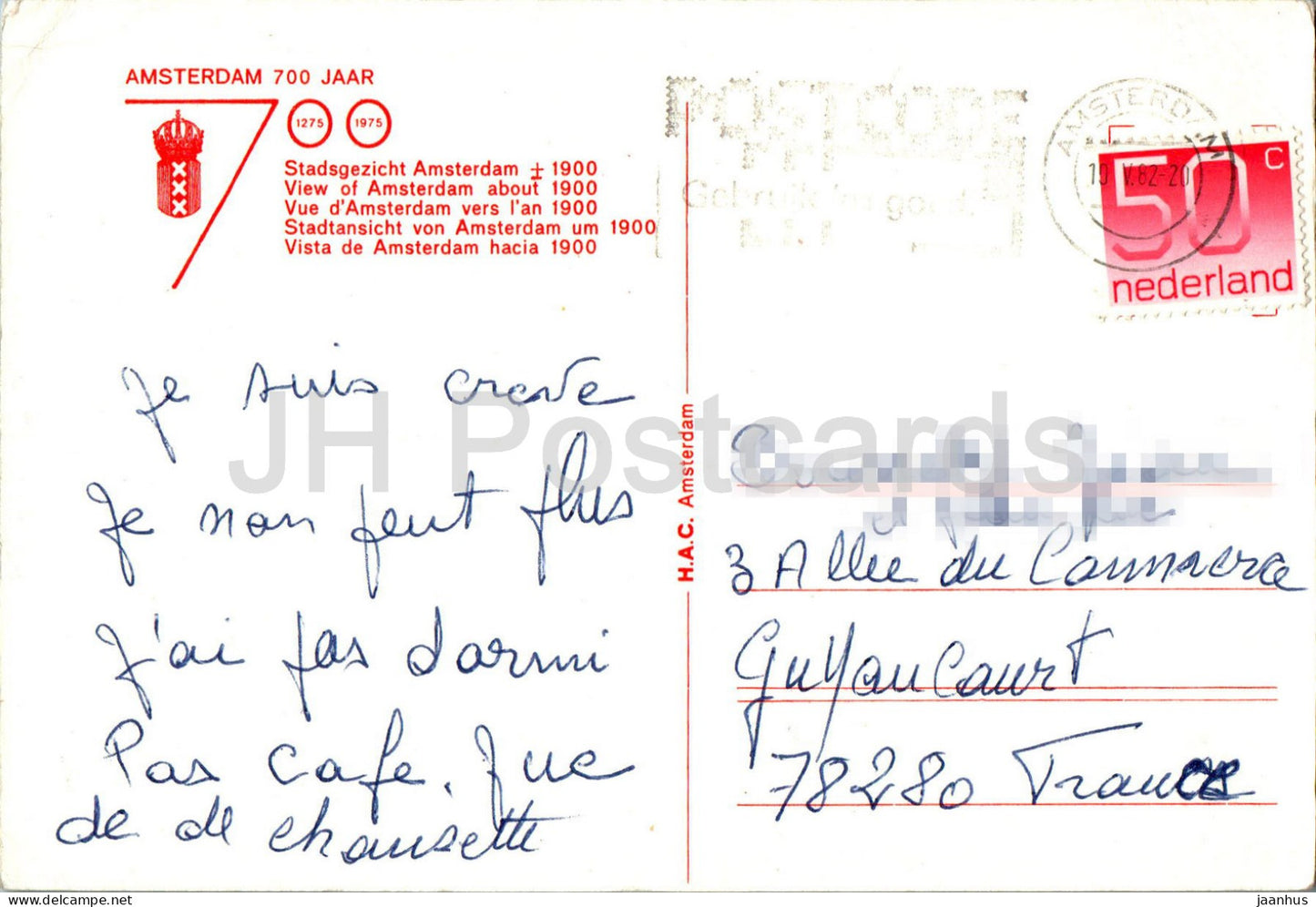 Amsterdam - Dam en Damrak - View of Amsterdam about 1900 - REPRODUCTION - 1982 - Netherlands - used