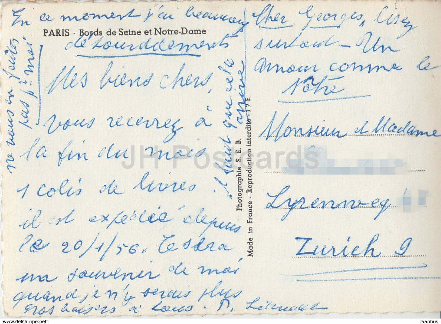 Paris - Bords de Seine et Notre Dame - bateau à passagers - carte postale ancienne - 1956 - France - occasion