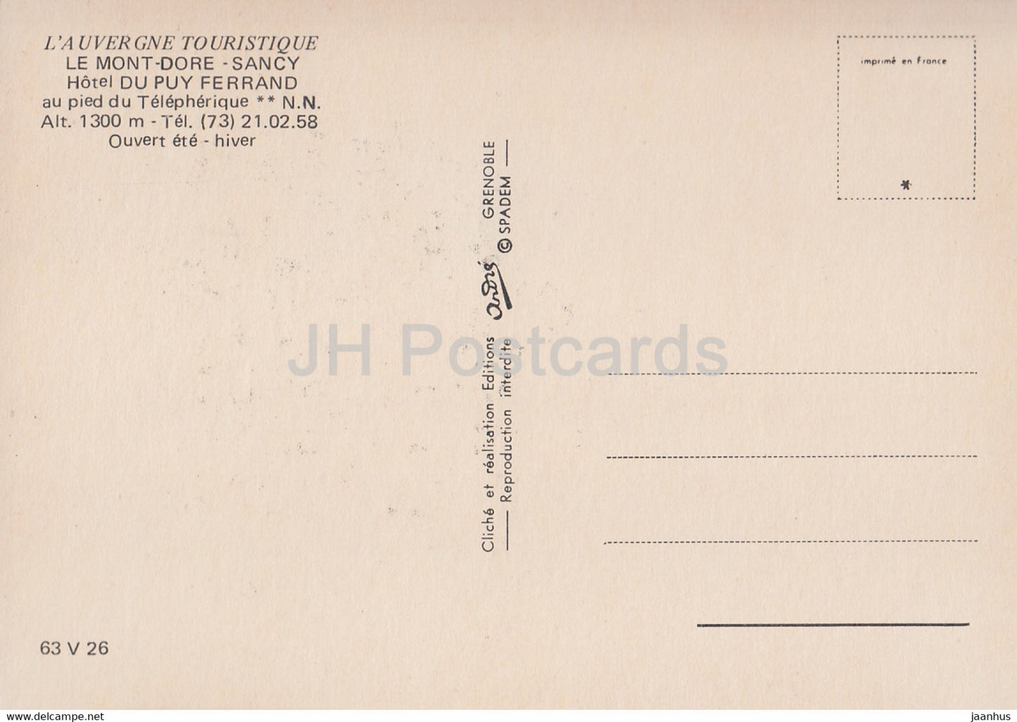 Le Mont Dore - Sancy - hôtel Du Puy Ferrand - France - inutilisé