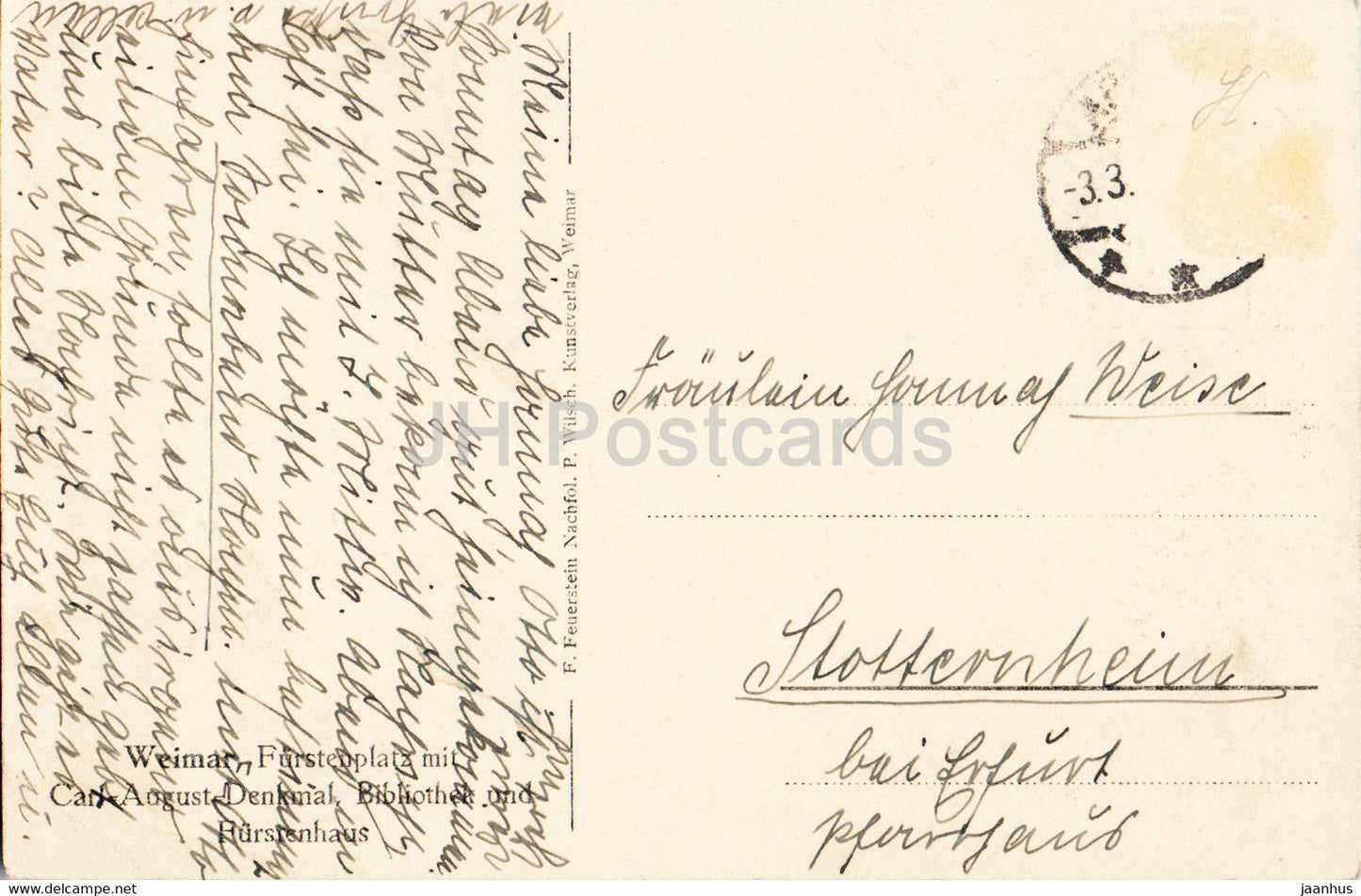 Weimar - Furstenplatz mit Carl August Denkmal Bibliothek und Hurstenhaus - monument - carte postale ancienne - Allemagne - utilisé