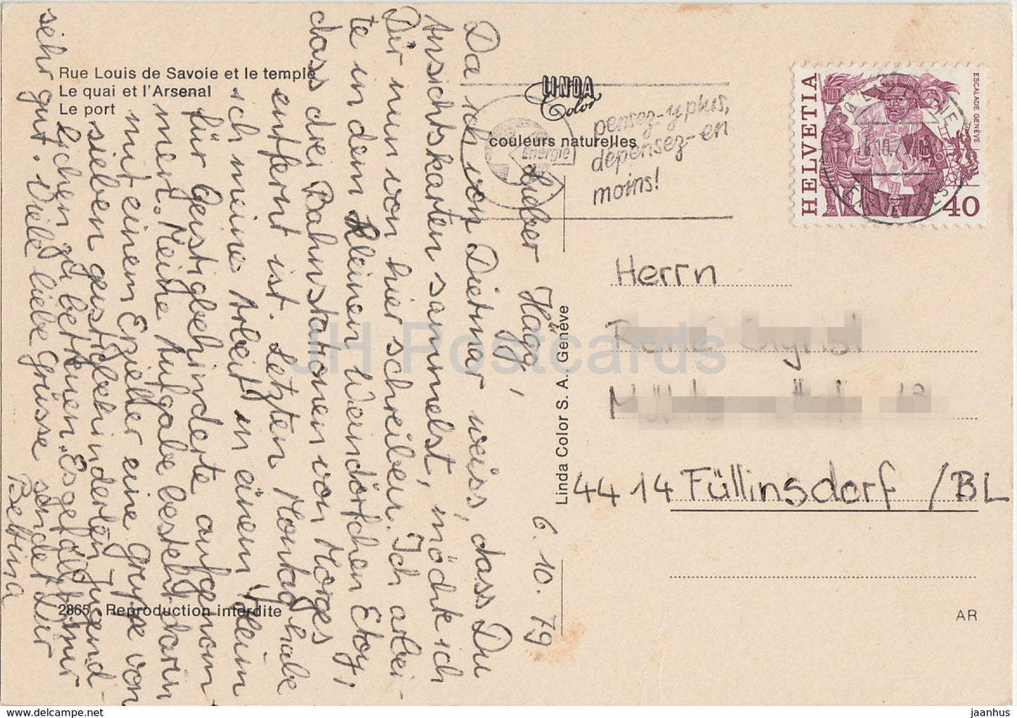 Morges - Rue Louis de Savoie et le temple - voiture - église - voilier - multiview - 2865 - 1979 - Suisse - occasion