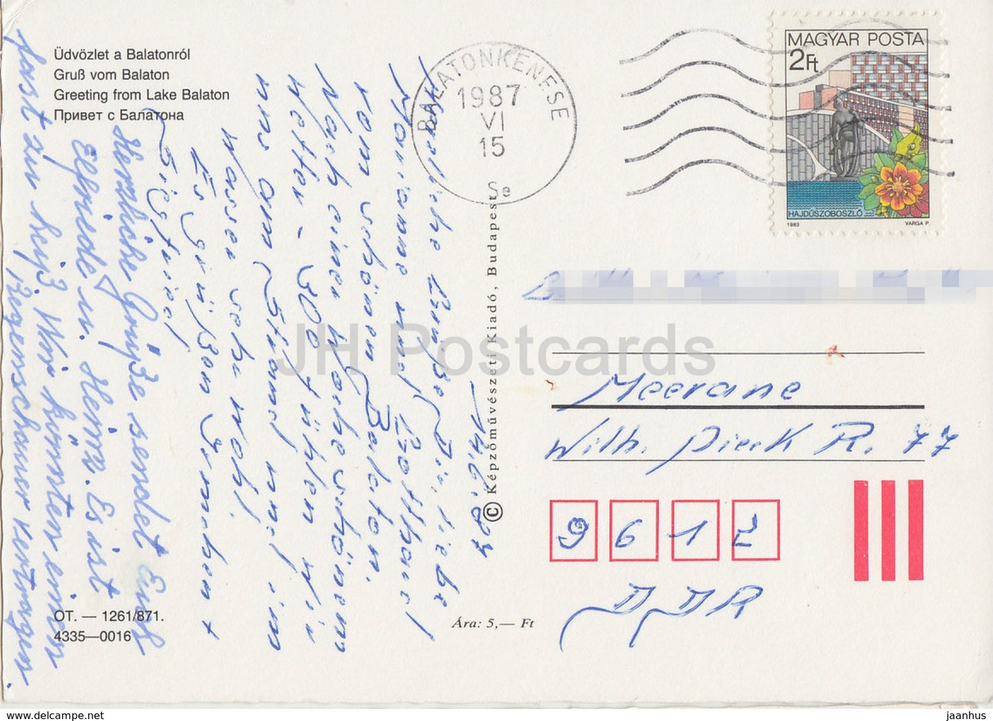 Greeting from the lake Balaton - lake - sailing boat - multiview - 1987 - Hungary - used